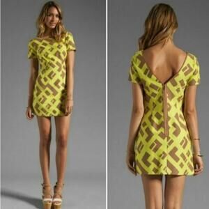 Plenty by Tracy Reece Cap Sleeve Geometric Yellow Cocktail Mini Dress, Size 2